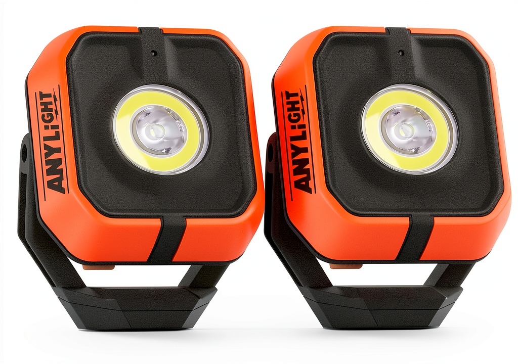 Anylight LED work light illuminating a workshop area