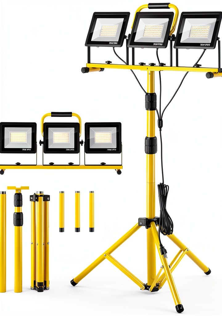 Zetunlo LED work light with telescoping tripod in a workshop setting