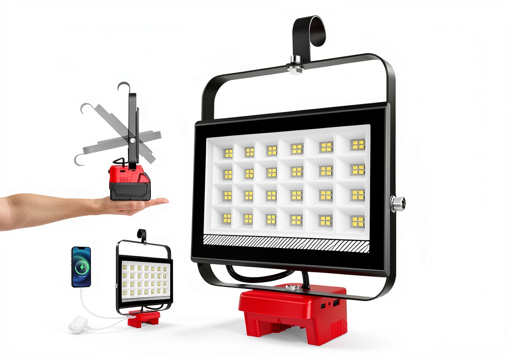 T-SUNiceM LED work light illuminating a workshop area