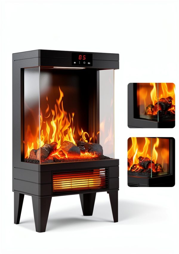 OYLUS Electric Fireplace Heater Classic Matte Black-2